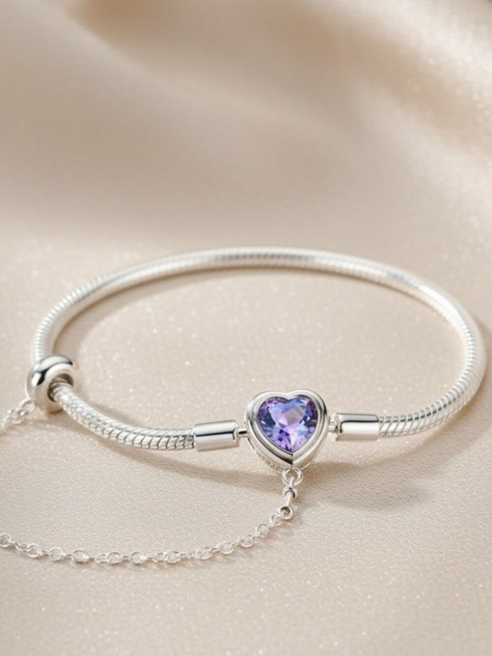 Silver Bracelet with Purple Heart Charm